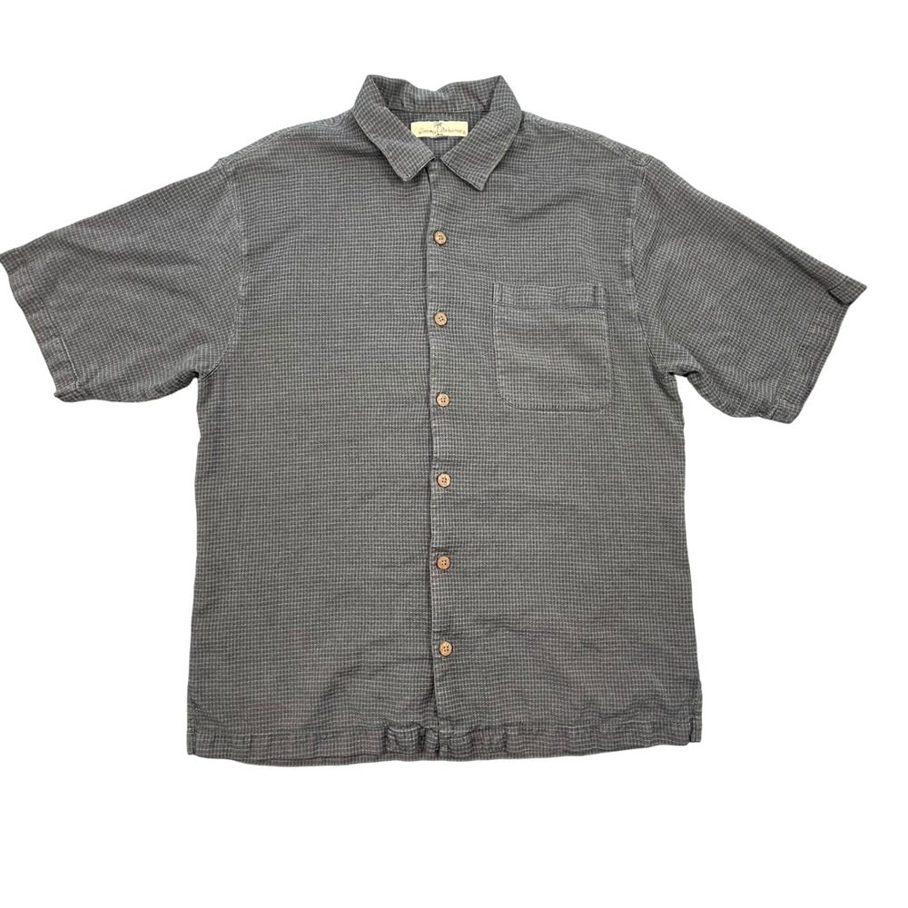 Tommy Bahama Gray Textured Micro Check Button Up Shirt Mens Medium